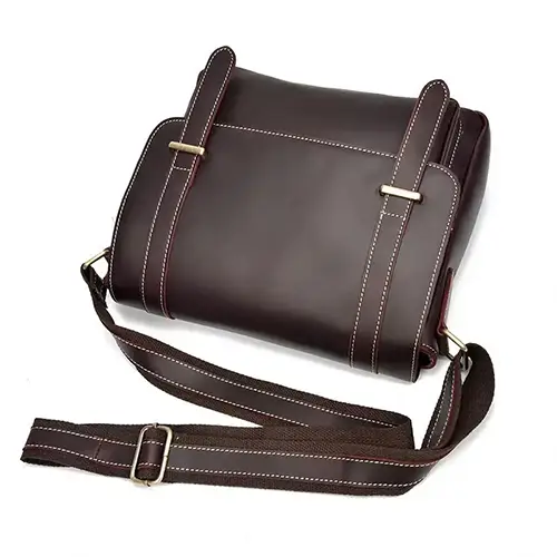 Premium Leather Satchel Bag with Buckle Straps and Adjustable Shoulder Strap